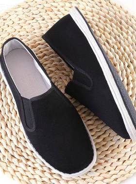 春平秋老京手工千层底布鞋男式舒适底鞋休闲全棉77559色黑爸爸北