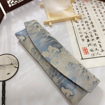 蔡籽手作包邮桑蚕丝宋锦面料 山河手工钢笔帘笔单支卷帘笔包定制