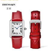 朗动表带 适用于卡地亚坦克Tank Must手表带真皮红色表带平纹针扣