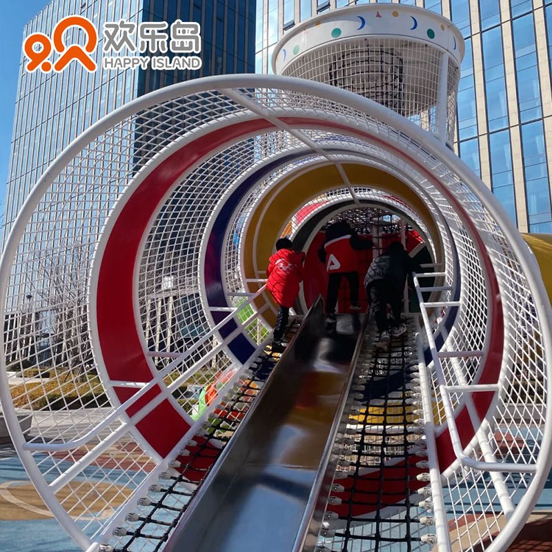 小区无动力乐园规划儿童游乐设备大型组合滑梯设计爬网攀爬架