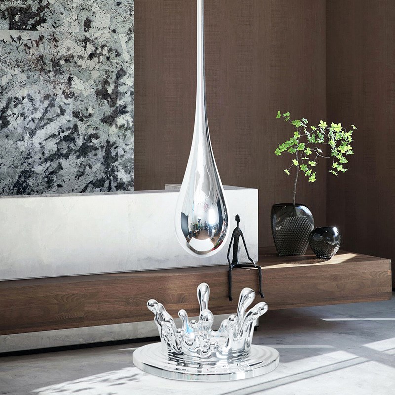 酒店售楼处展厅大堂吊装水滴雕塑轻奢电镀挂饰商业街玄关悬挂装置