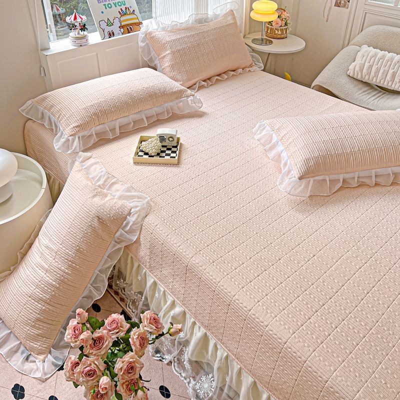 新款莫代尔天丝加棉床盖床盖三件套花边加厚榻榻米四季通用床单