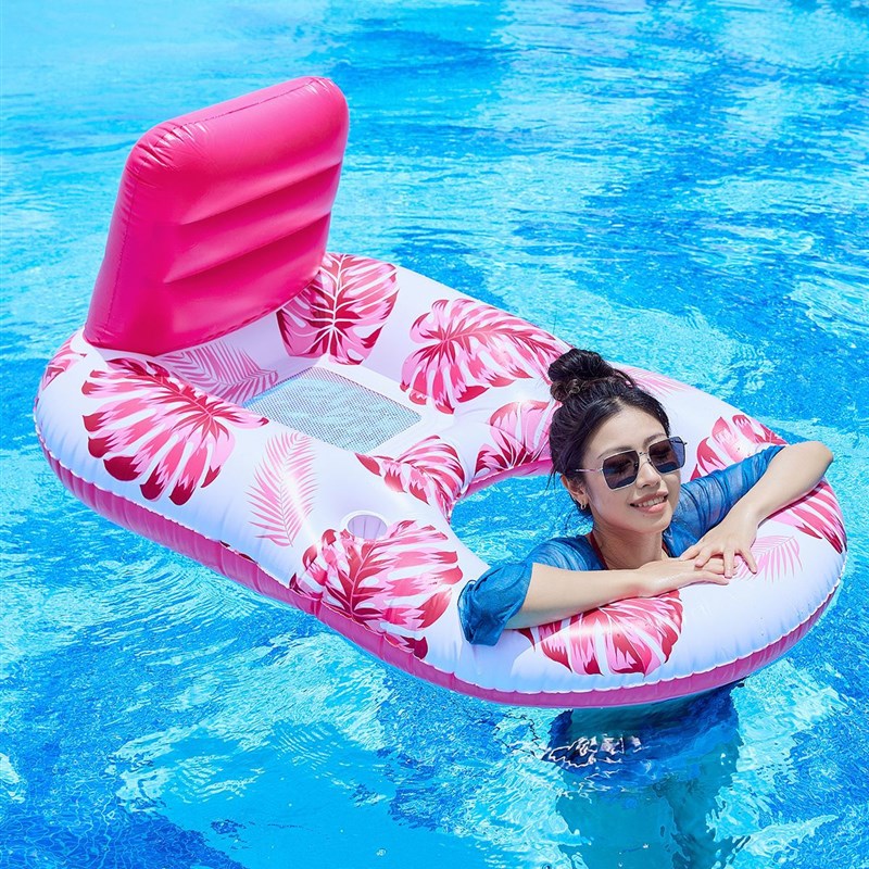 现货加厚成人充气枫叶浮排多功能网布躺椅水上带杯托休闲浮床