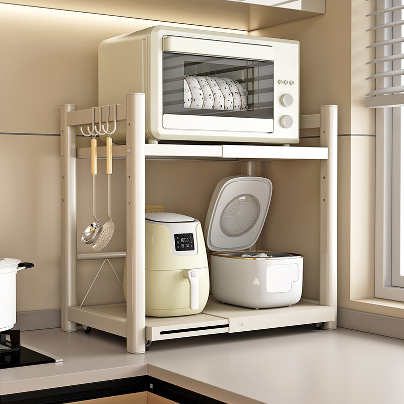 厨房微波炉置物架多功能伸缩烤箱架家用双层可抽拉电饭煲收纳架子,厨房/烹饪用具,微波炉置物架,淘宝优惠券,粉丝福利购,淘宝优惠卷