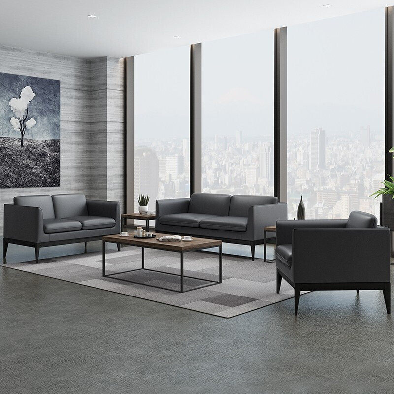 办公沙发商务简约办公室皮艺会客接待洽谈茶几组合商用轻奢风格