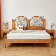 北美樱桃木原木仲夏夜双人床黑胡桃木法式复古软包全实木布艺大床