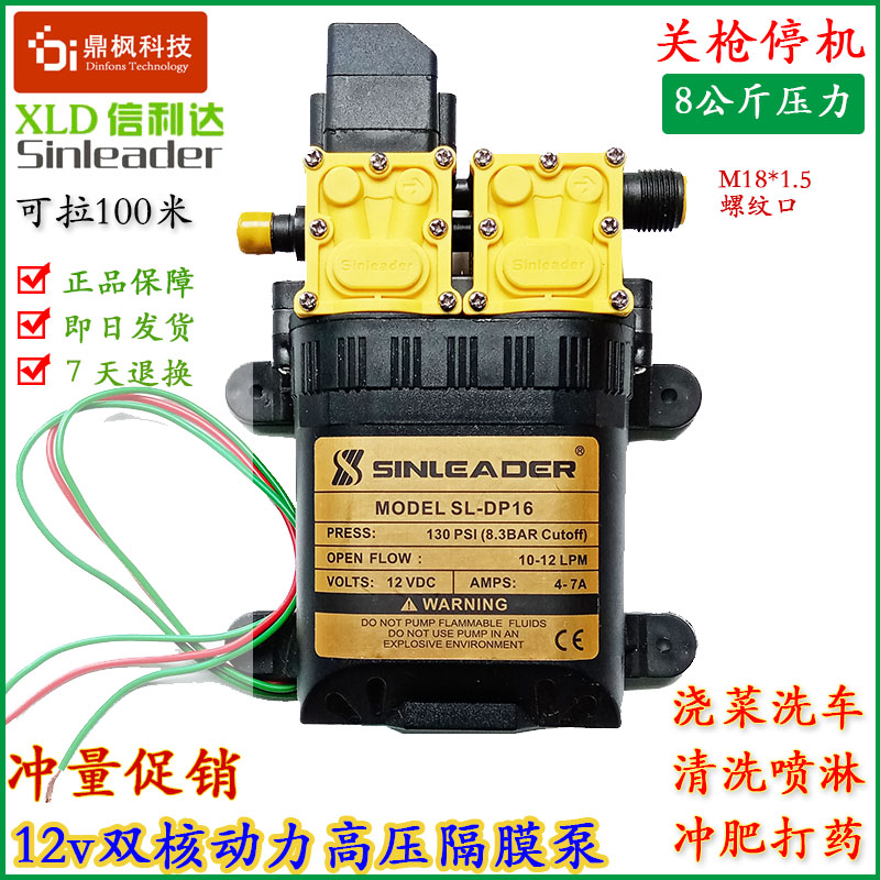 12v水泵信利达双核水泵农用电动喷雾器双泵高压洗车12v隔膜泵浇菜