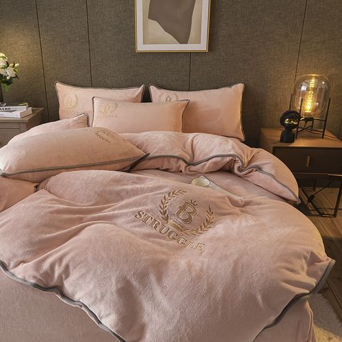 牛奶绒床品四件套冬季加厚珊瑚绒被套罩双面加绒法兰绒床单床笠款