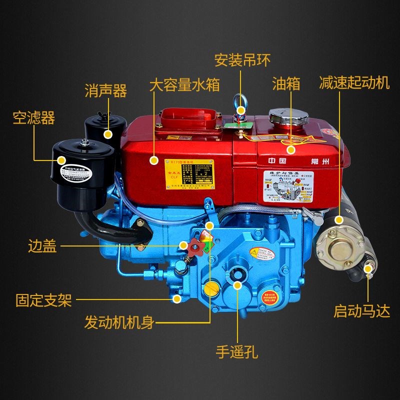 单缸柴油机常州175R180小型6 8匹马力水冷发动机拖拉机农用电启动