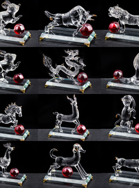 晶十二生肖鼠牛虎兔龙蛇马羊猴鸡狗猪客厅工艺品风属相