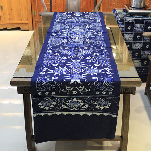 田园蜡染画桌旗长形棉布单层茶几旗云南民族风花鸟鱼虫装饰茶艺布