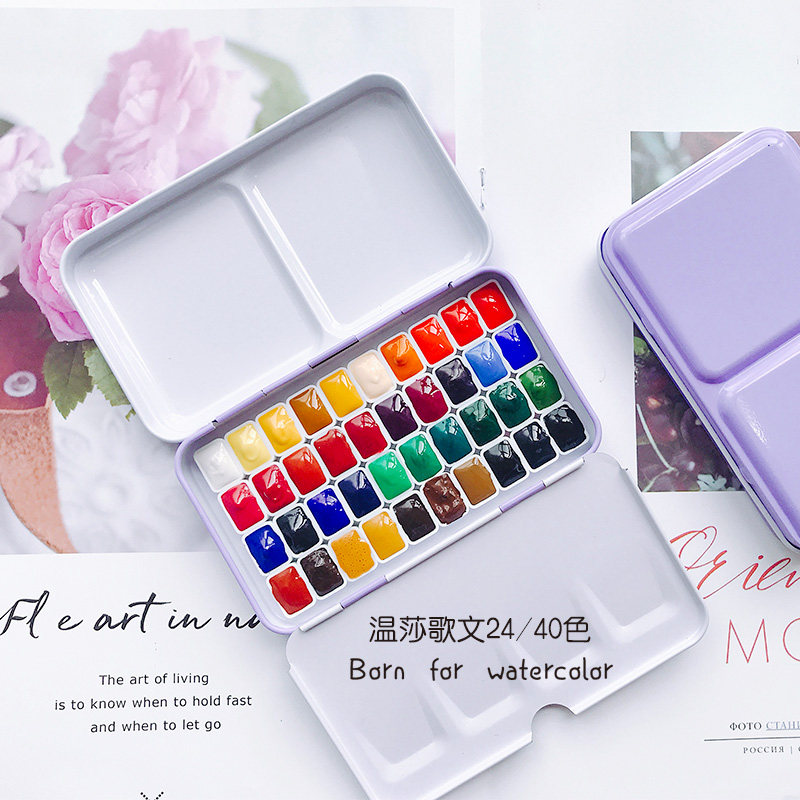 温莎牛顿歌文24/40色水彩颜料固体分装手账套装0.5/1/2ml  三彩禾