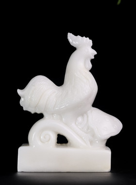 天然白玉鸡祥如意摆件玉石大公鸡摆设生肖鸡客厅家居乔迁工艺礼品
