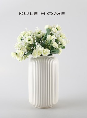 KUL HOM 白色陶瓷花瓶花盆创意家居客厅餐厅干花插花瓶装饰
