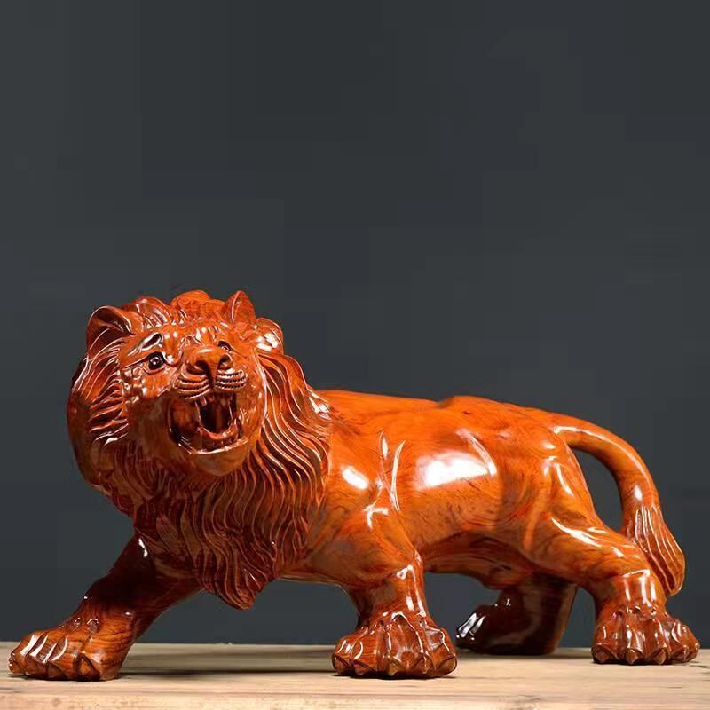 花梨木雕狮子摆件实木质根雕百兽之王家居装饰开业送礼红木工艺品
