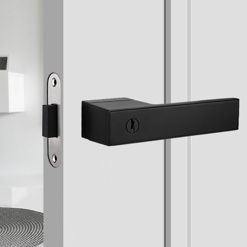 极简门锁家用室内生态卧室房门锁全套磁吸静音简易木门锁把手黑色