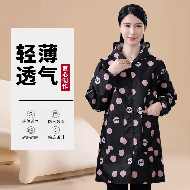 新款拉链薄款罩衣耐脏围裙防水防油工作服洋气外套宽松护衣罩衣女