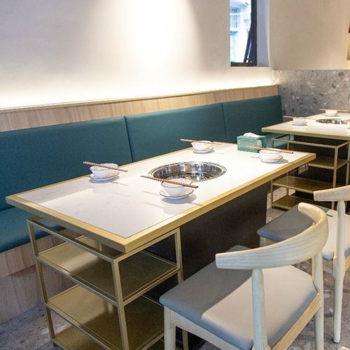 商用大理石内嵌火锅桌电磁炉一体烧烤肉店无烟饭店餐厅餐桌椅组合