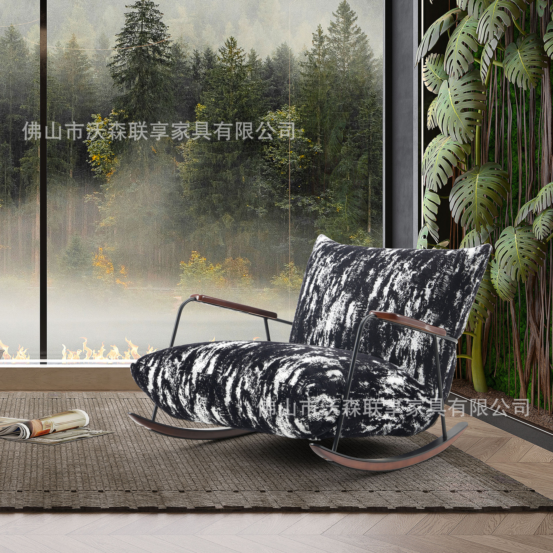 意式极简复古水墨单人休闲椅中古风家用懒人沙发躺椅设计师摇摇椅