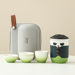 便携式 拙器烧熊猫大侠旅行茶具套装 快客杯便携包随身泡茶户外茶具