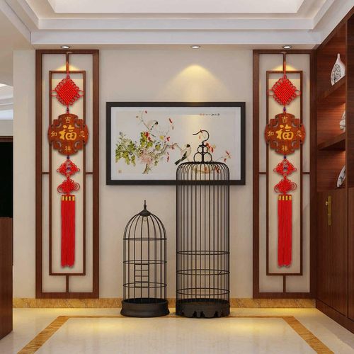 中国结客厅入户门挂件高档纯w桃木福字招财进宝玄关中式装饰平安
