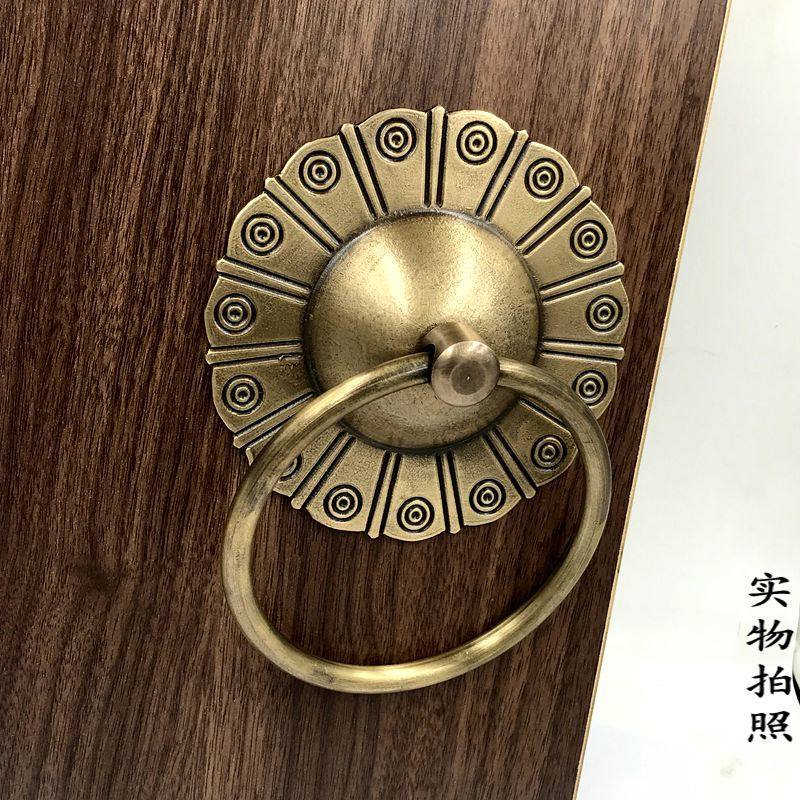 中式复古铜c雕仿古玻璃大门对装门环圆环拉环铜门钹如意拉手铜把