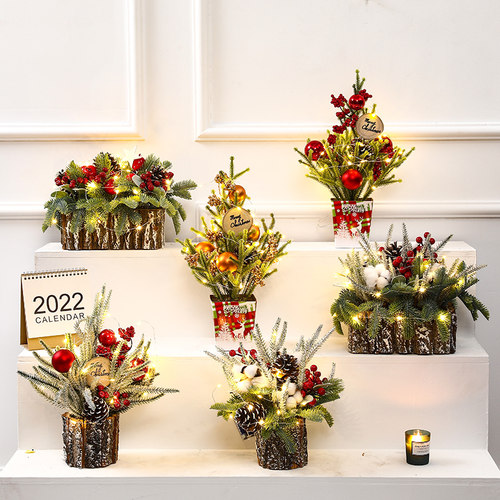 迷你小圣诞树摆件盆景p植物装饰圣诞节桌面柜台装饰用品圣诞节礼