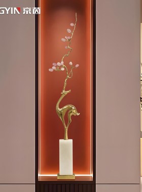 玄关竖高招财福鹿工艺品新中式别墅客厅电视柜装R饰品酒店壁龛摆