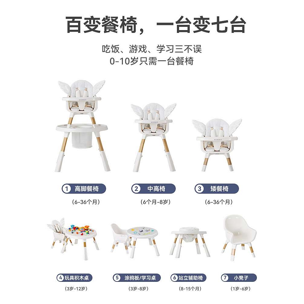 newber宝宝餐椅婴儿家用多功能吃饭桌座椅学坐椅子儿童成长餐桌椅