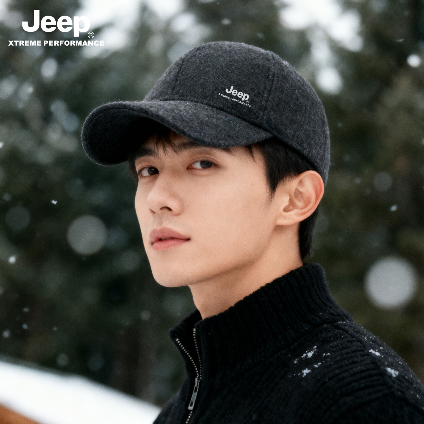 jeep吉普男士羊毛棒球帽冬季户外骑行加厚保暖防风电动车鸭舌帽子