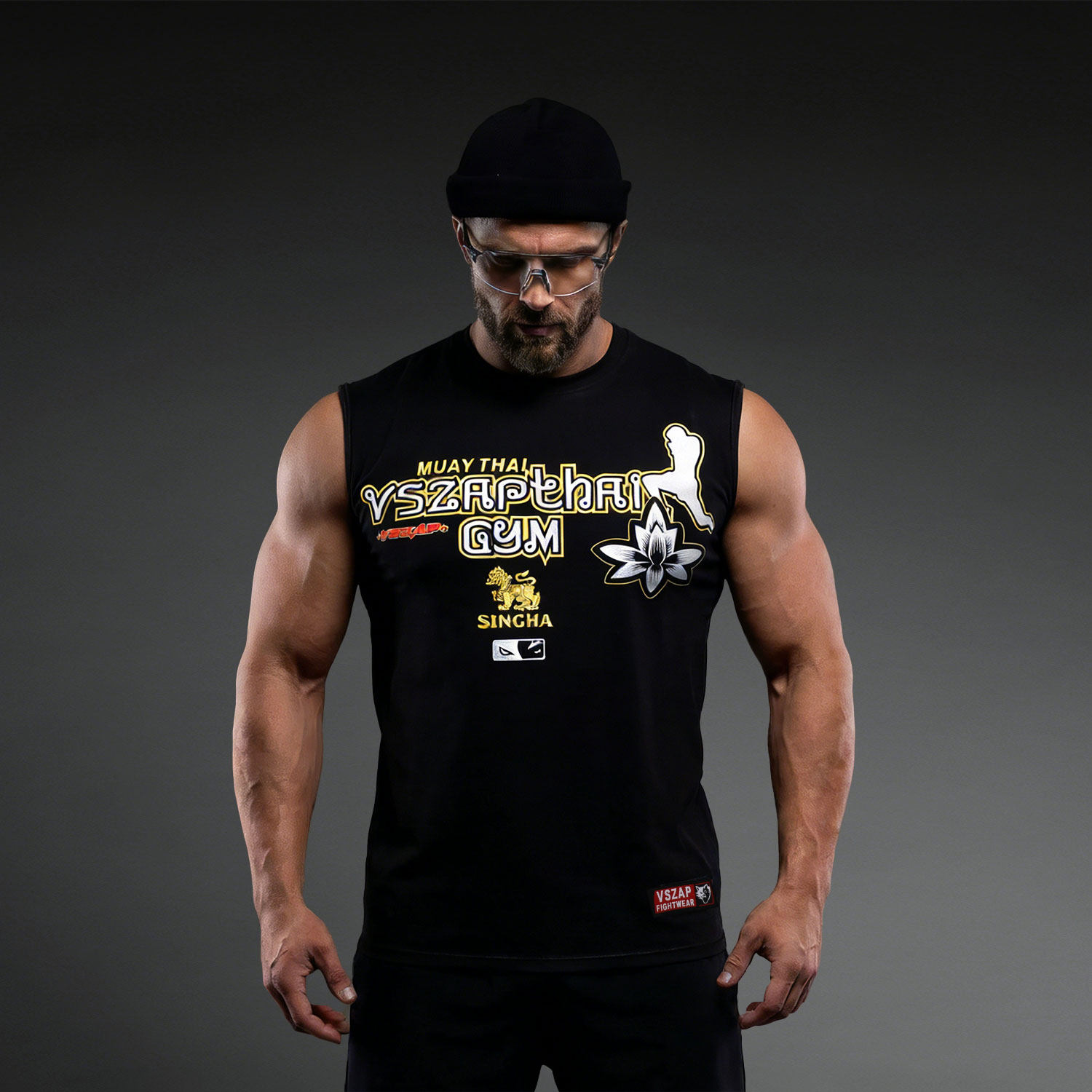 VSZAP泰拳纯棉无袖背心质感男装金色印花T恤运动健身训练潮牌夏季