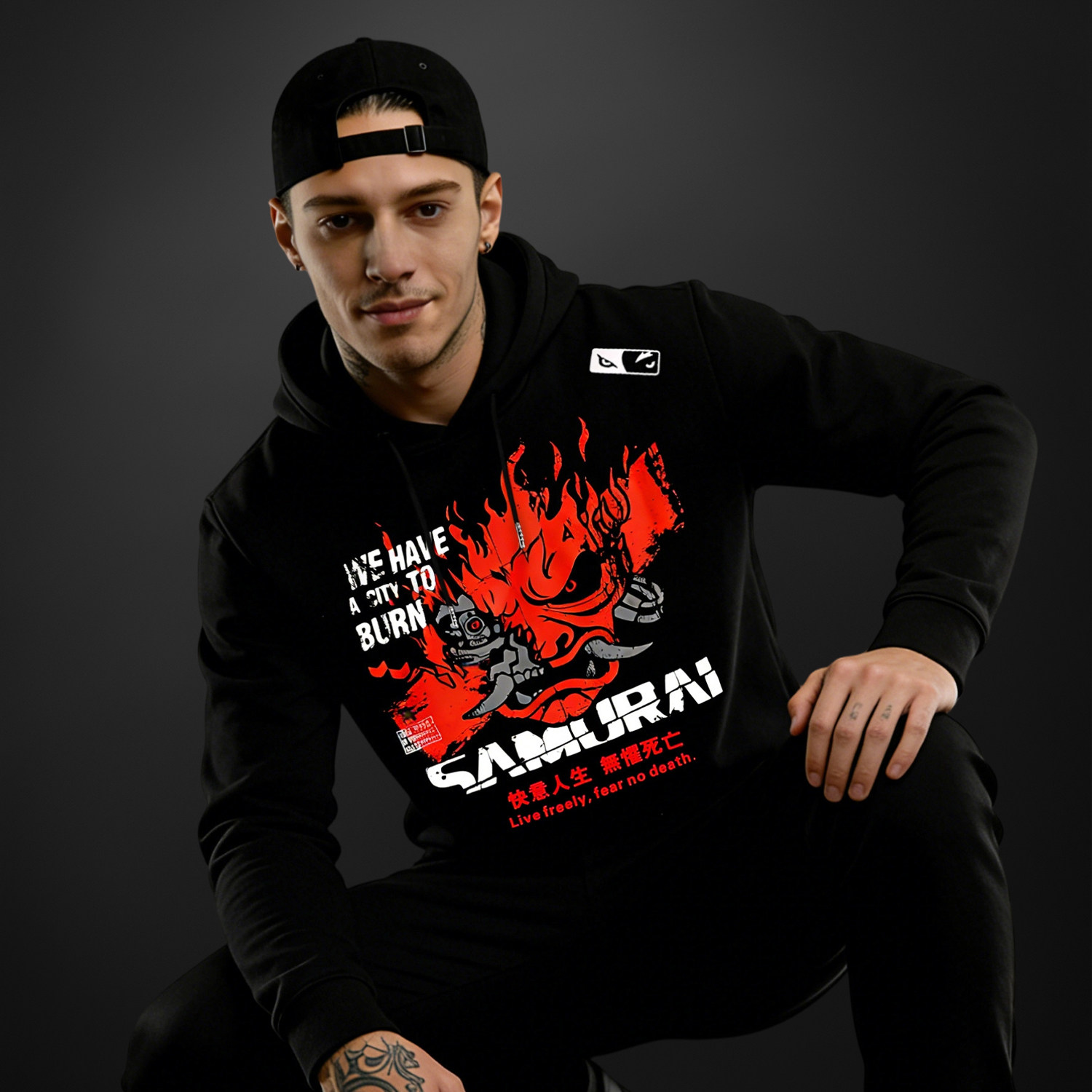 VSZAP赛博朋克健身房连帽卫衣男长袖运动秋冬套头衫动漫潮牌外套