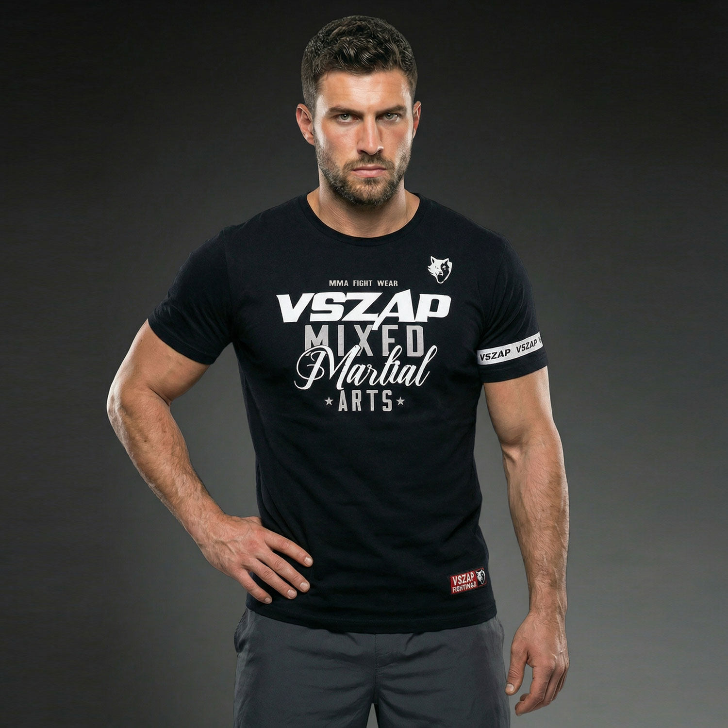 VSZAP美式大码休闲跑步健身短袖纯棉T恤男MMA综合格斗运动夏上衣