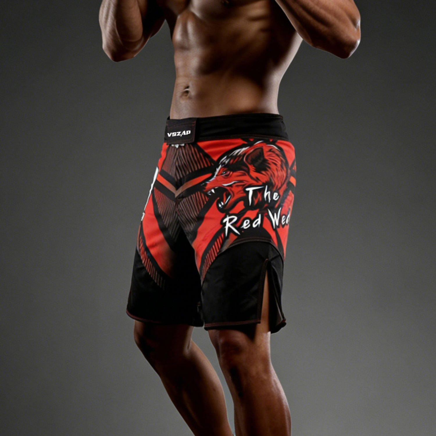 VSZAP红色狼头休闲竞技运动短裤MMA训练健身透气速干防摩擦五分裤,男装,短裤,淘宝优惠券,粉丝福利购,淘宝优惠卷