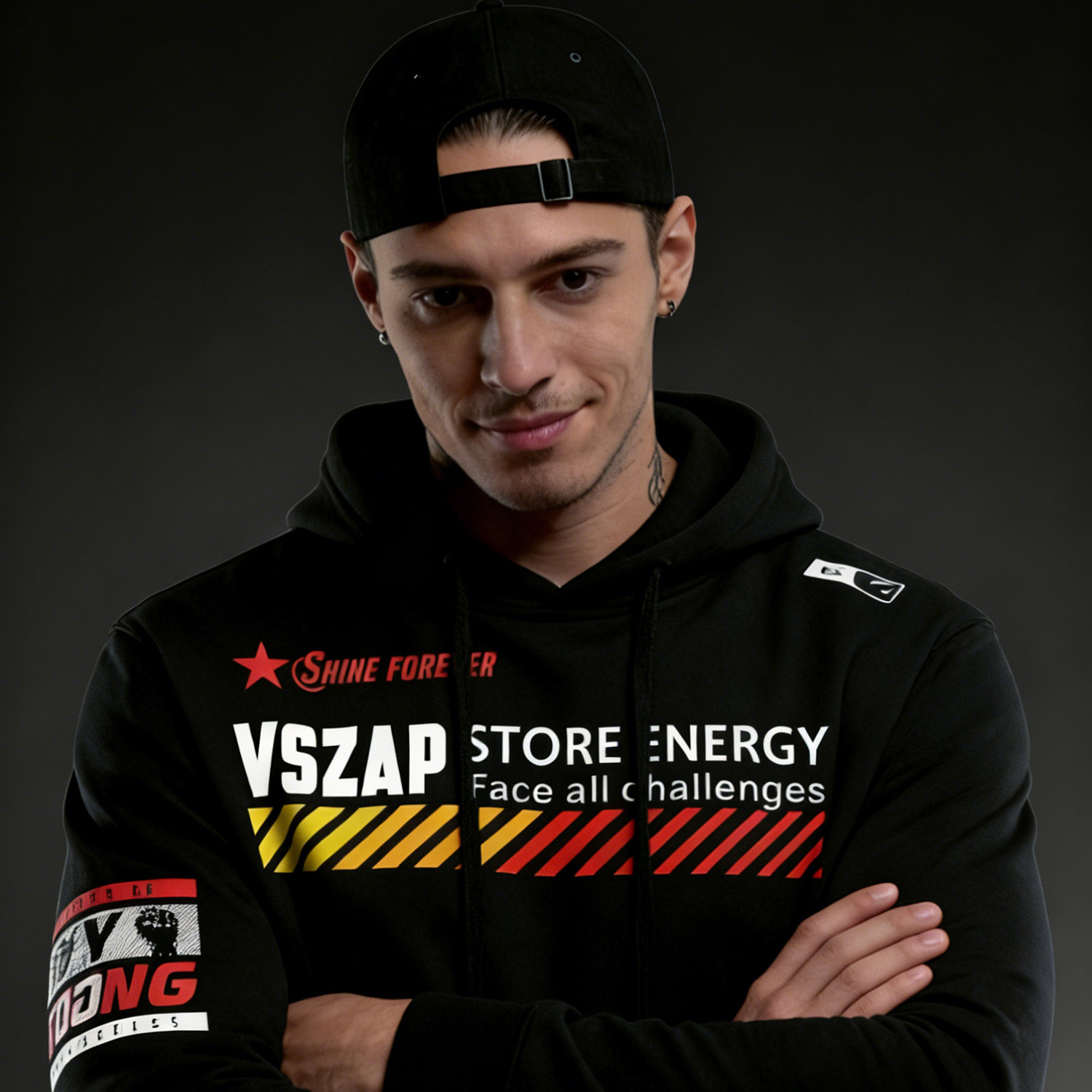 VSZAPVSZAP美式街头风健身房连帽卫衣男黑色印花长袖潮牌运动上衣