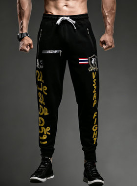 VSZAP国朝男莲花金运动长裤休闲训练纯棉卫裤秋冬新款弹力束脚裤