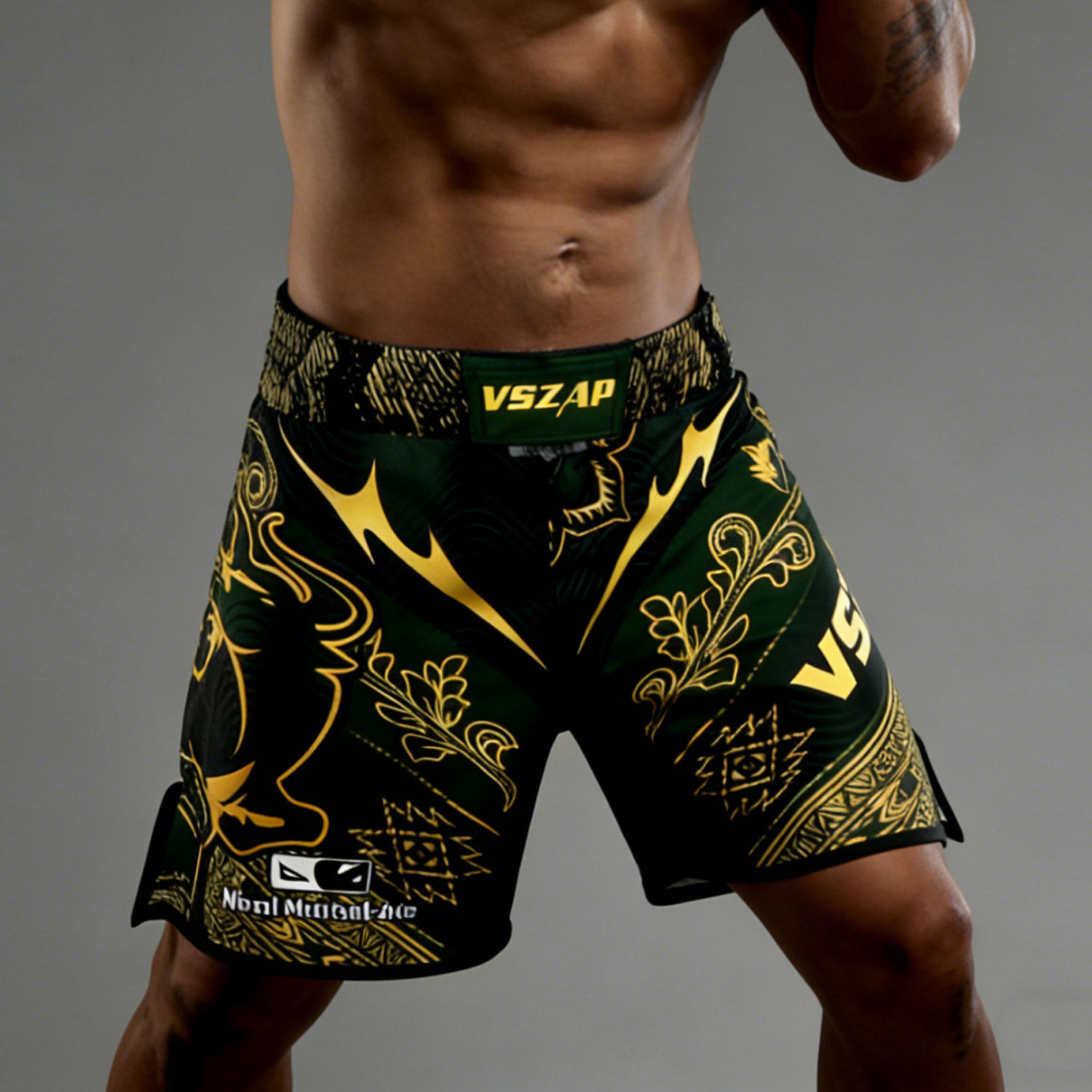 VSZAP绿色条纹牛斗士运动短裤男速干训练拳击健身休闲耐磨五分裤
