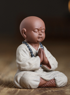 中式陶瓷禅意小和尚摆p件客厅玄关桌面装饰品创意紫砂小僧沙弥摆