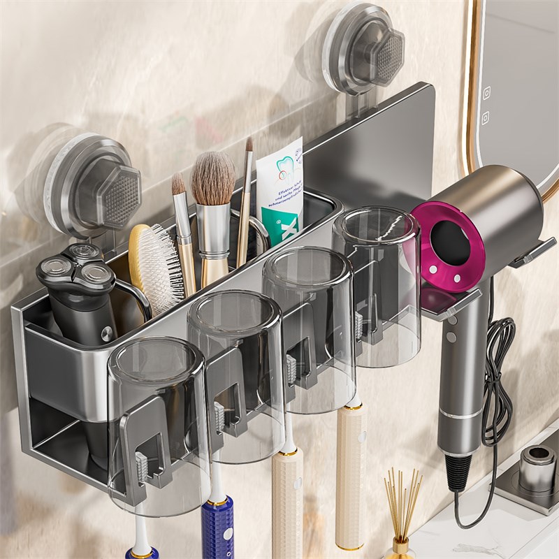 吸盘吹风机支架置物架免打孔壁挂电吹H风架牙刷杯卫生间风筒收纳