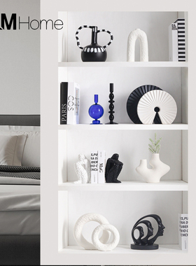 黑白软装高级感电视酒柜r客厅家居玄关装饰工艺品摆件设样板间现