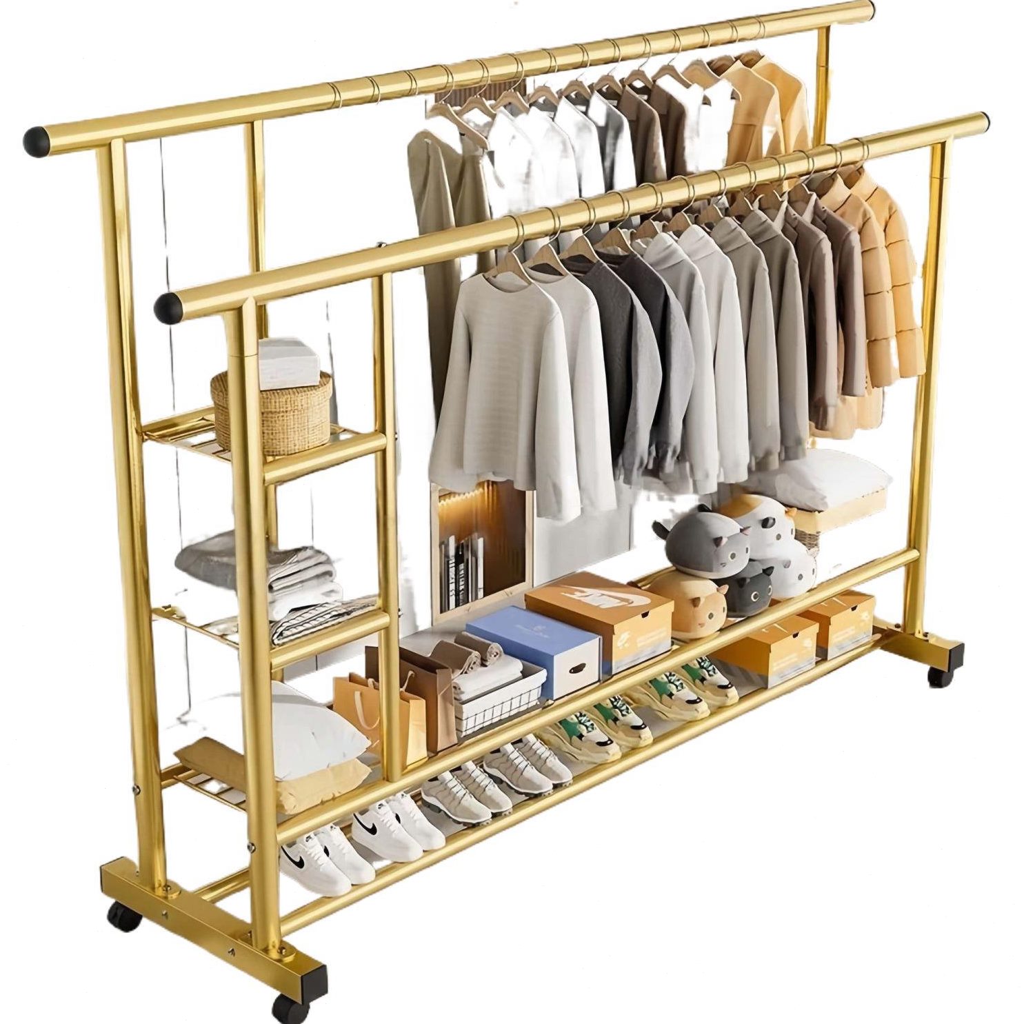 甄选加粗衣架落地立式家用卧室阳台挂衣架双杆移动宿舍衣帽架特厚