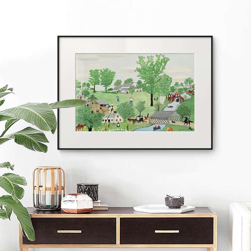 摩西奶奶装饰画美式小清新风景田园风挂画餐厅正方形卡纸卧室壁画图片