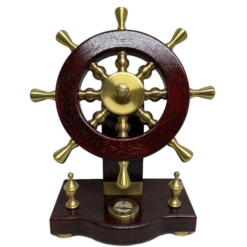 领航舵红木红花梨实木船舵家居工艺品纯铜桌面装饰品黄铜开业礼品