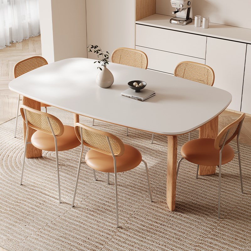 北览实木岩板餐桌现代简约长方形饭桌家用小户型餐桌椅子2025新款