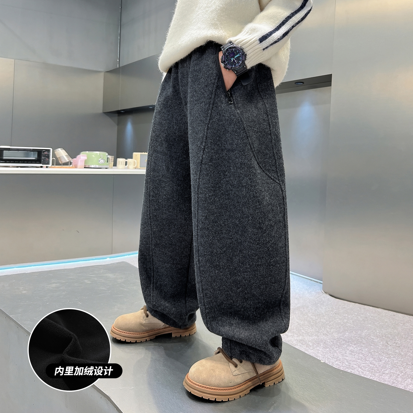 男童裤子冬季儿童加绒呢子休闲裤