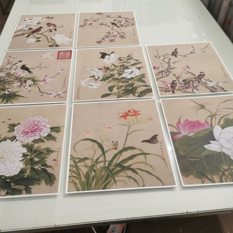 余穉 花鸟图册十二页 复古书画花卉国画真迹微喷仿古画芯装裱装饰