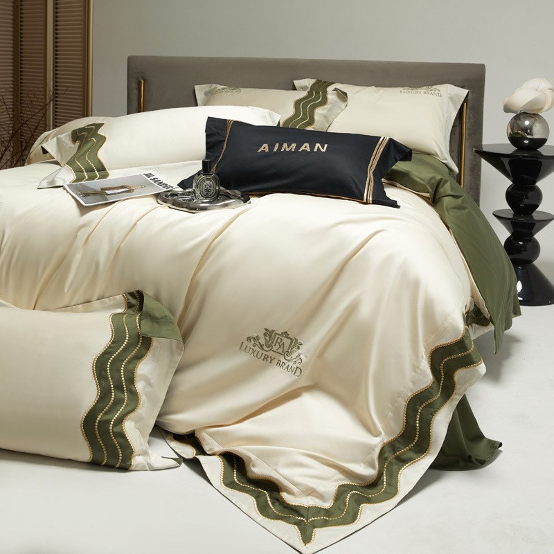 轻奢风100S长绒棉高端四件套高精密刺绣拼接被套新款床上用品