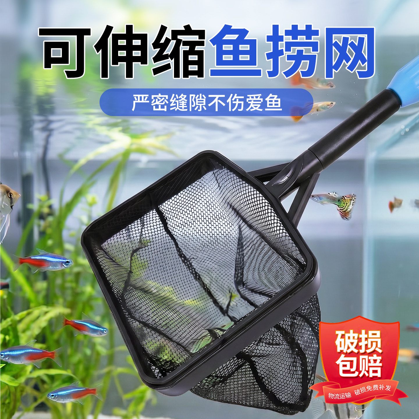 鱼缸专用鱼捞网捞鱼虾小网兜渔网可伸缩抄网养鱼必备鱼缸用品大全