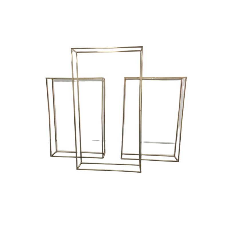 新款婚庆道具金色方框铁艺架子长方体花架屏风摆件布置几何路引