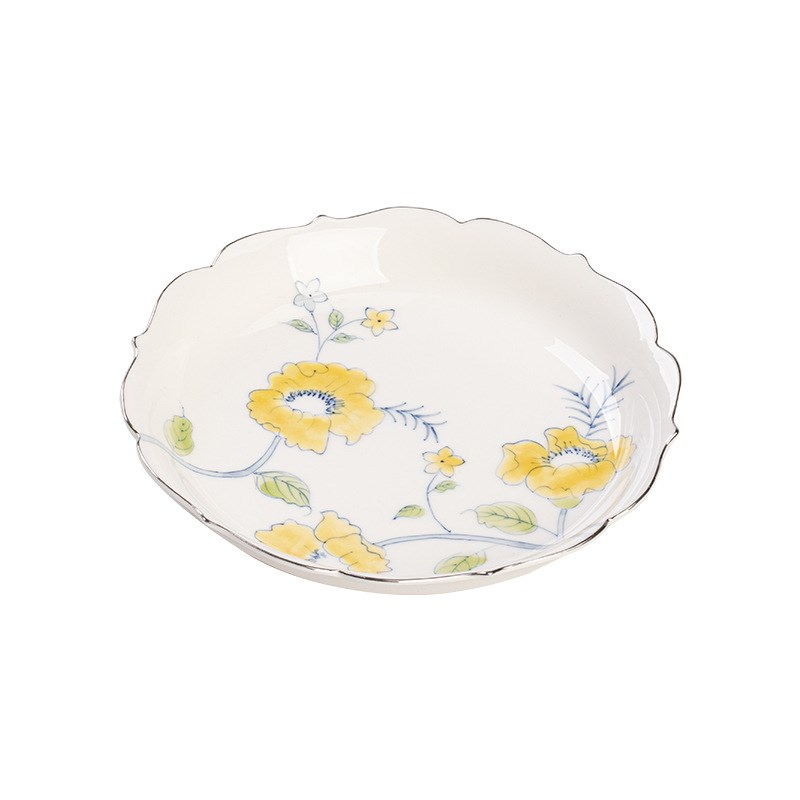 弥言纯手绘牵牛花壶承手工白瓷花口干泡盘描金茶道配件茶点盘